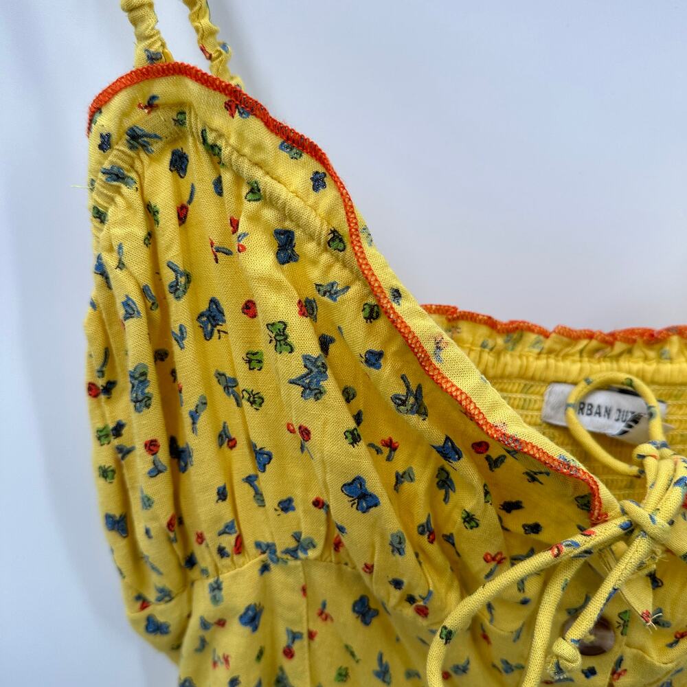 UO URBAN OUTFITTERS NWT Betti Print Yellow Linen Blend Romper // L - Picture 7 of 13